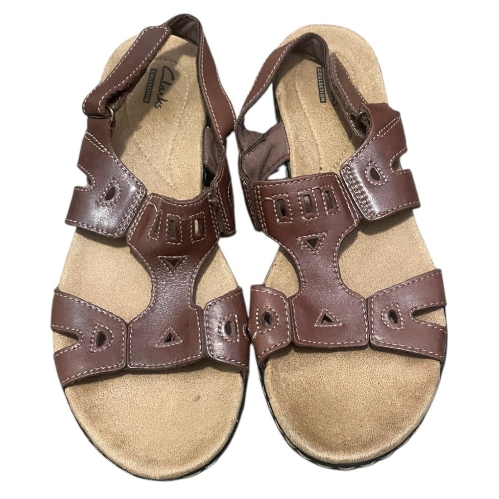 Clarks Collection Brown Leather Cutout Comfort Sandals Women Size 7